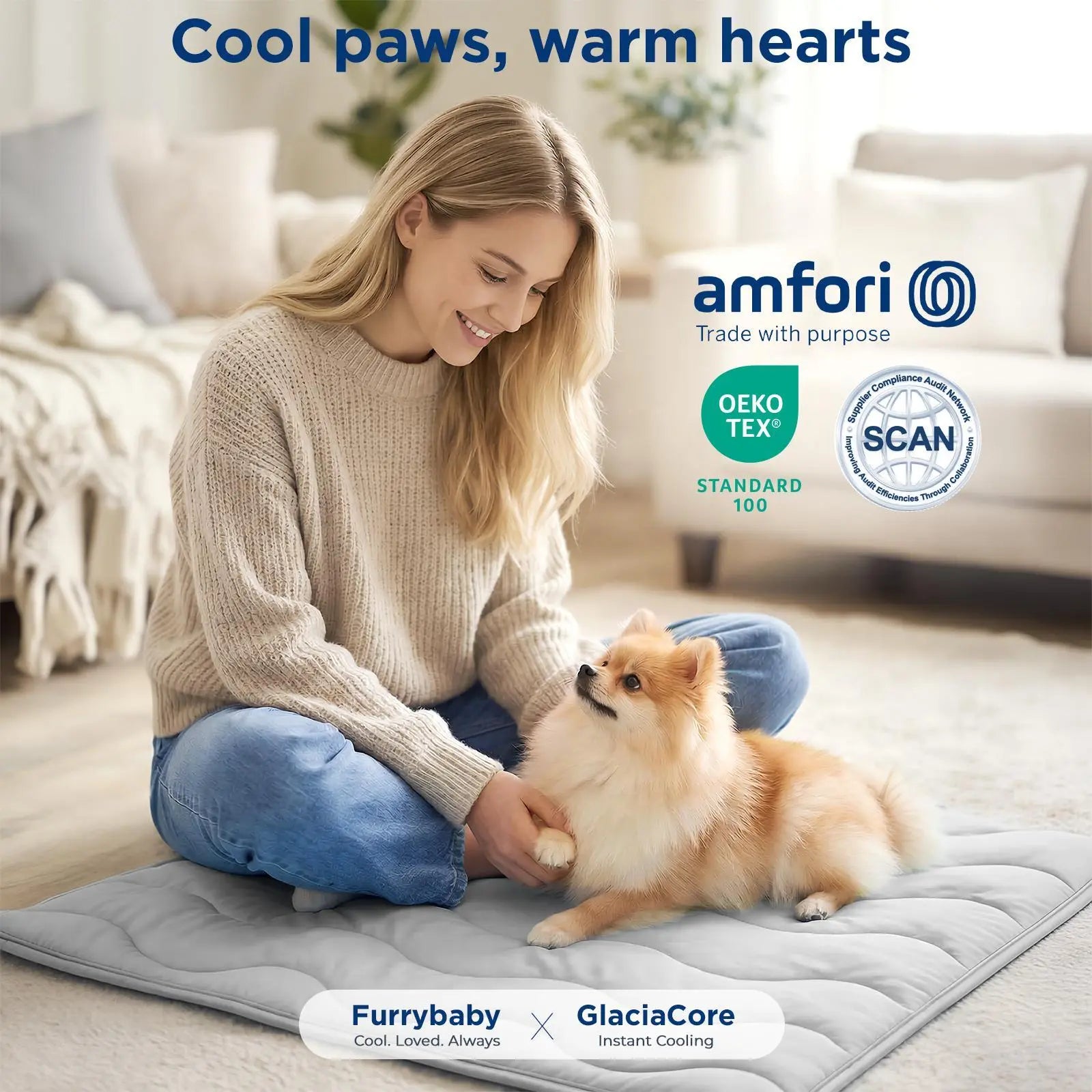 Furrybaby Dog Cooling Mat for Large Dogs, 30"X20" Self Cooling Pet Cooling Mat for Dogs & Cats, QMAX>0.5, Thickened Cool Fiber, Cooling Pad for Dog Bed, Durable Portable Indoor/Outdoor Summer,Blue