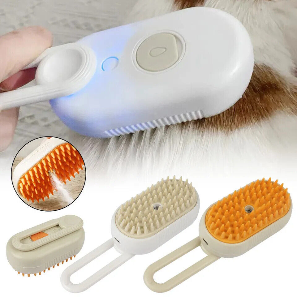 Cat Steam Brush Steamy Dog Brush 3 in 1 Electric Spray Massage Pet Grooming UK