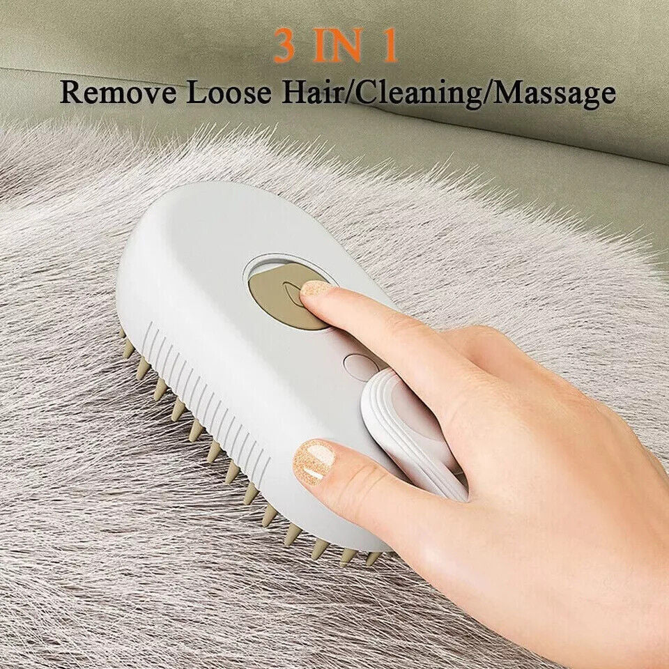 Cat Steam Brush Steamy Dog Brush 3 in 1 Electric Spray Massage Pet Grooming UK